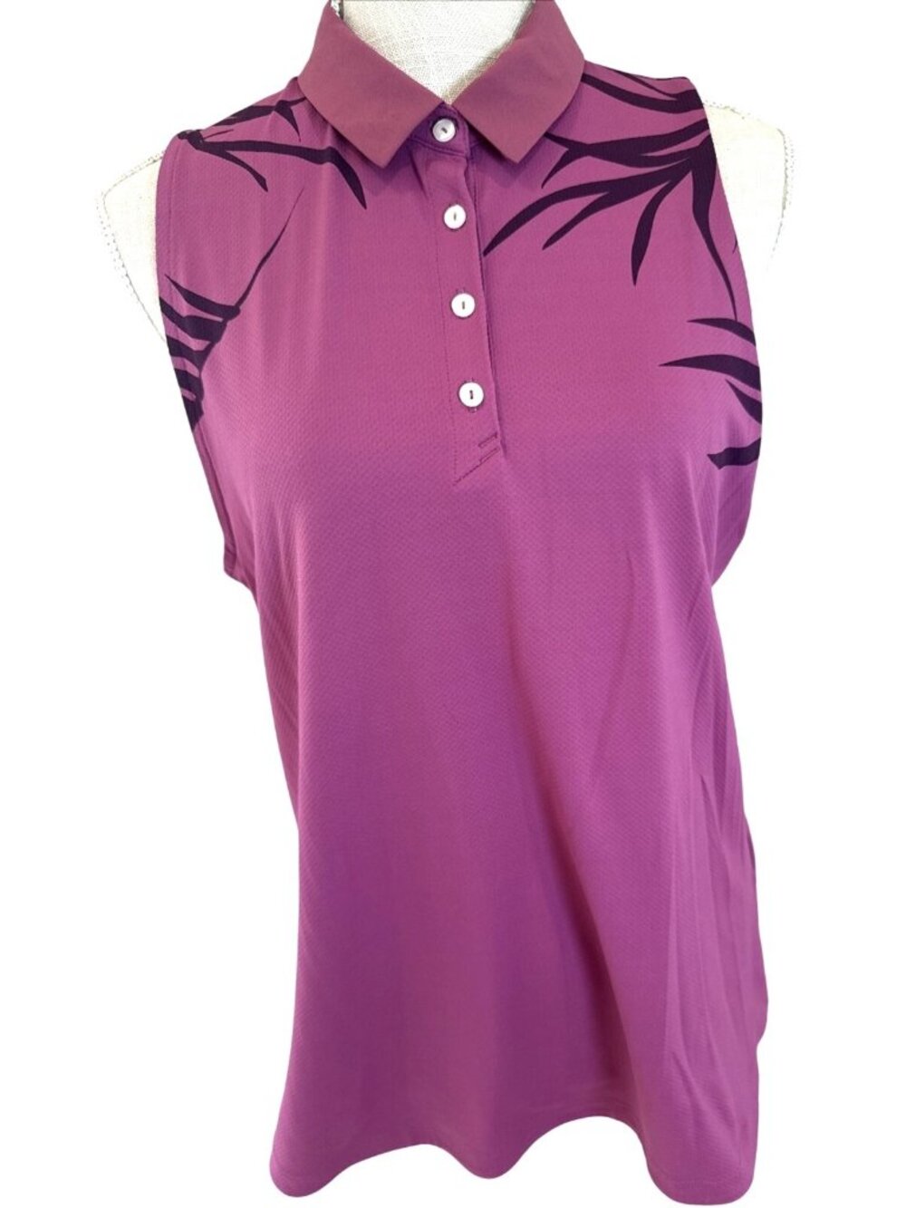 Under Armour Womens Sleeveless Purple Polo Shirt With Bamboo Leaf Design Size M